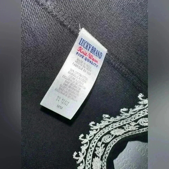 Lucky Brand Size M Whitney Wrap Black Ivory Embroider Open Front Cardigan - Picture 4 of 9